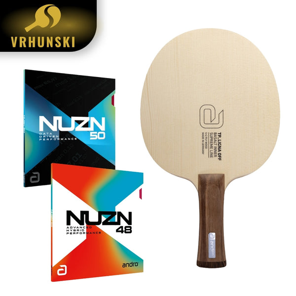 ANDRO Offensive Genius vrhunski namiznoteniški lopar z lesenim delom TP Ligna Basalt Inner ter oblogama NUZN 50 in NUZN 48.